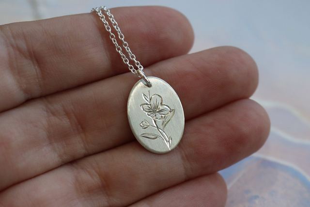 Hand engraved Lily necklace